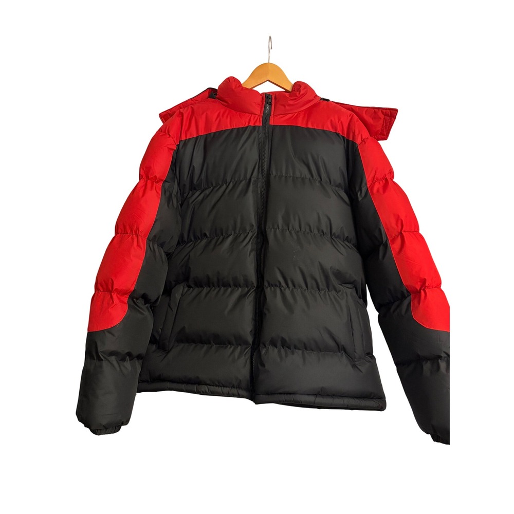 Climate Concepts Puffer Coat 2X Red Black, Winter, Quilted, Zip off Hood, Ski,